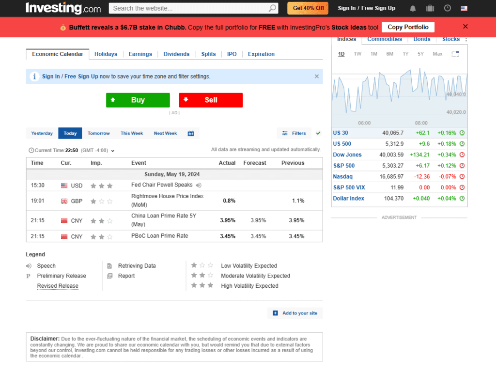 Investing.com Economic Calendar